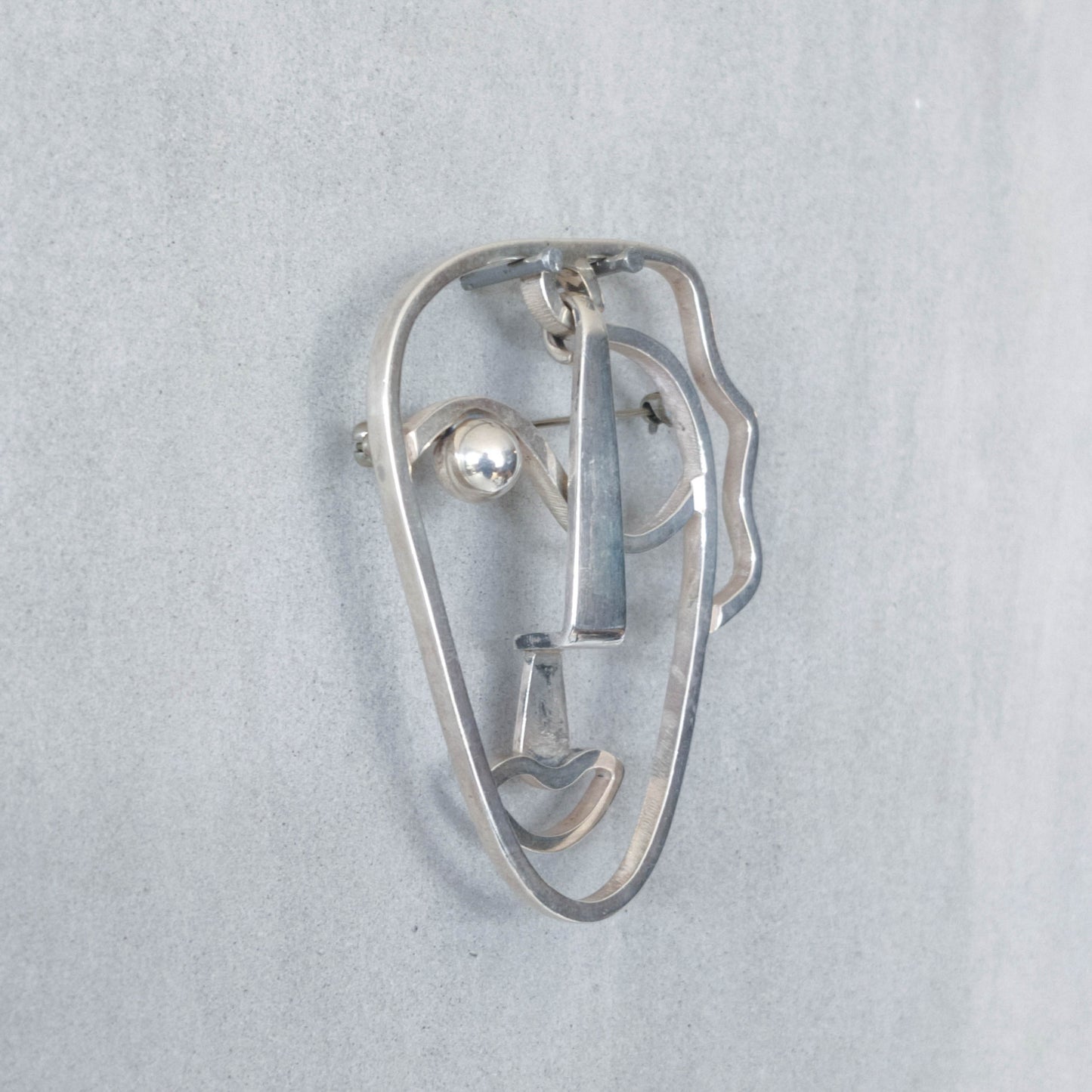 Vintage Frank Rebajes modernist style sterling silver large face brooch