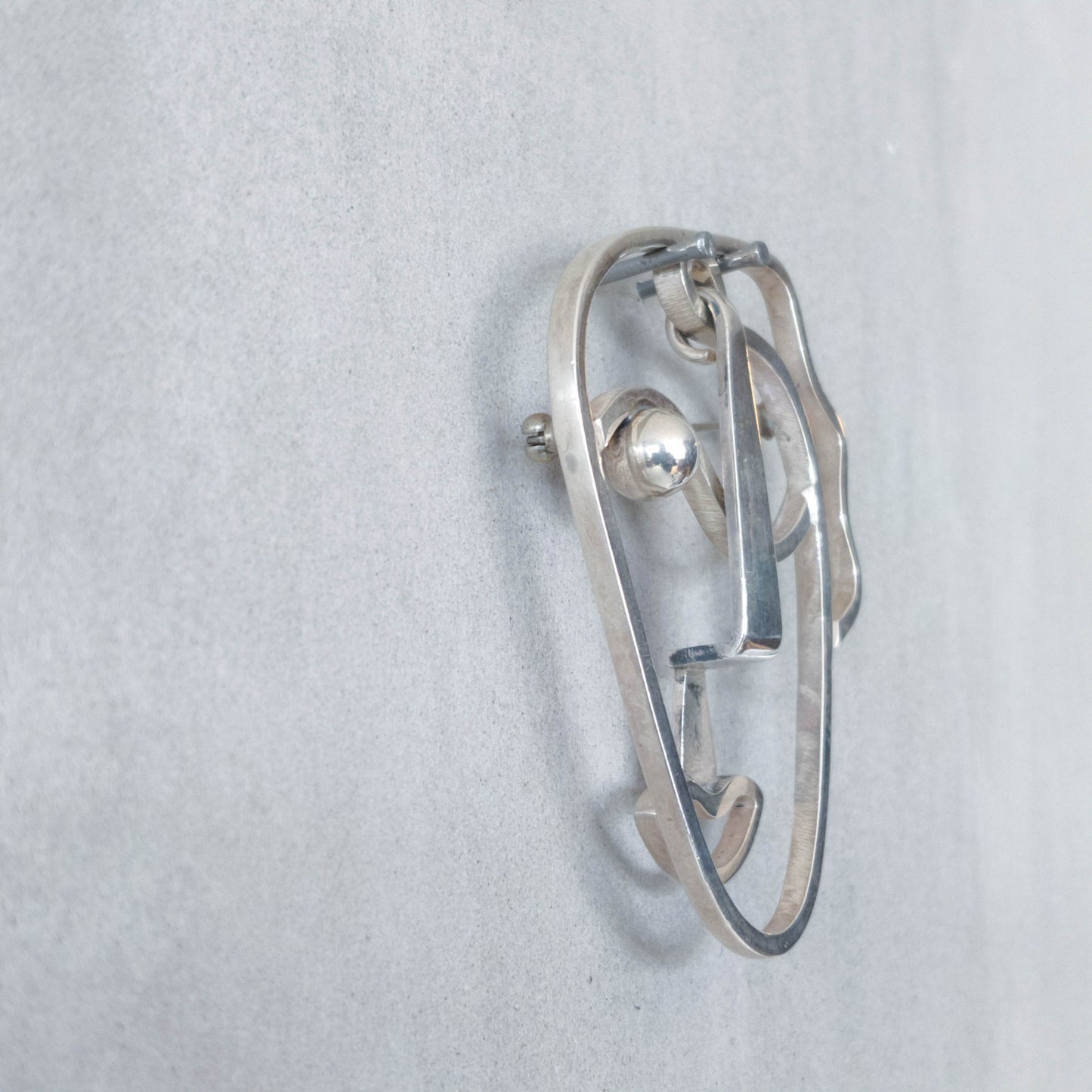 Vintage Frank Rebajes modernist style sterling silver large face brooch