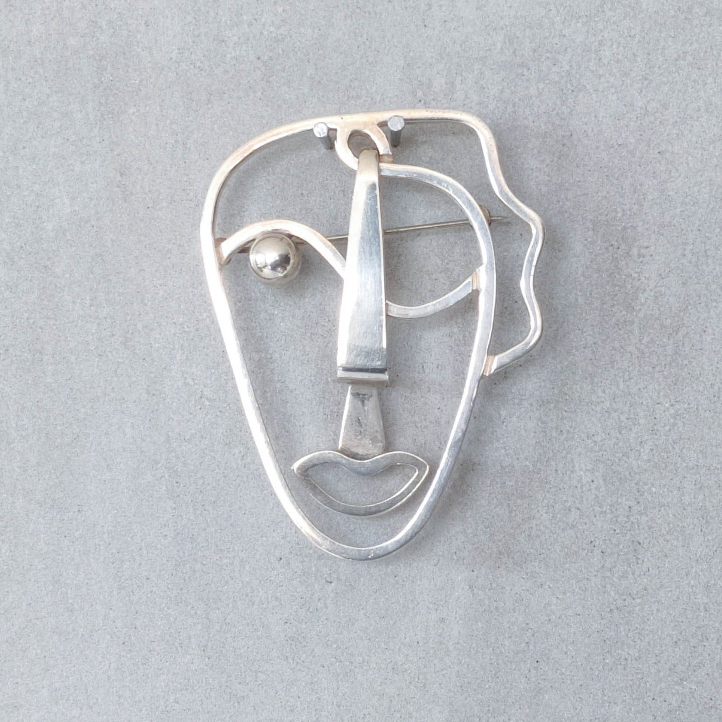 Vintage Frank Rebajes modernist style sterling silver large face brooch