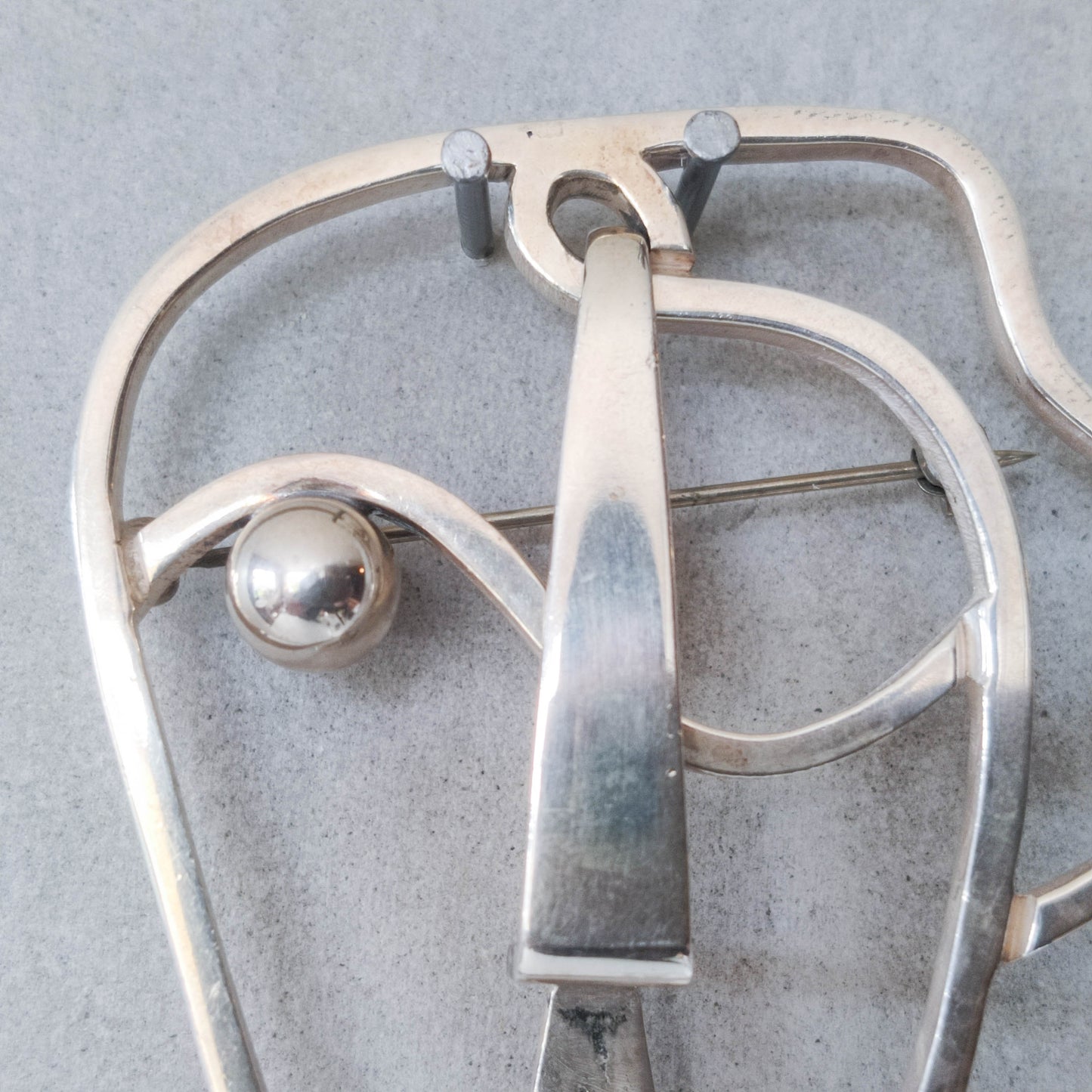 Vintage Frank Rebajes modernist style sterling silver large face brooch