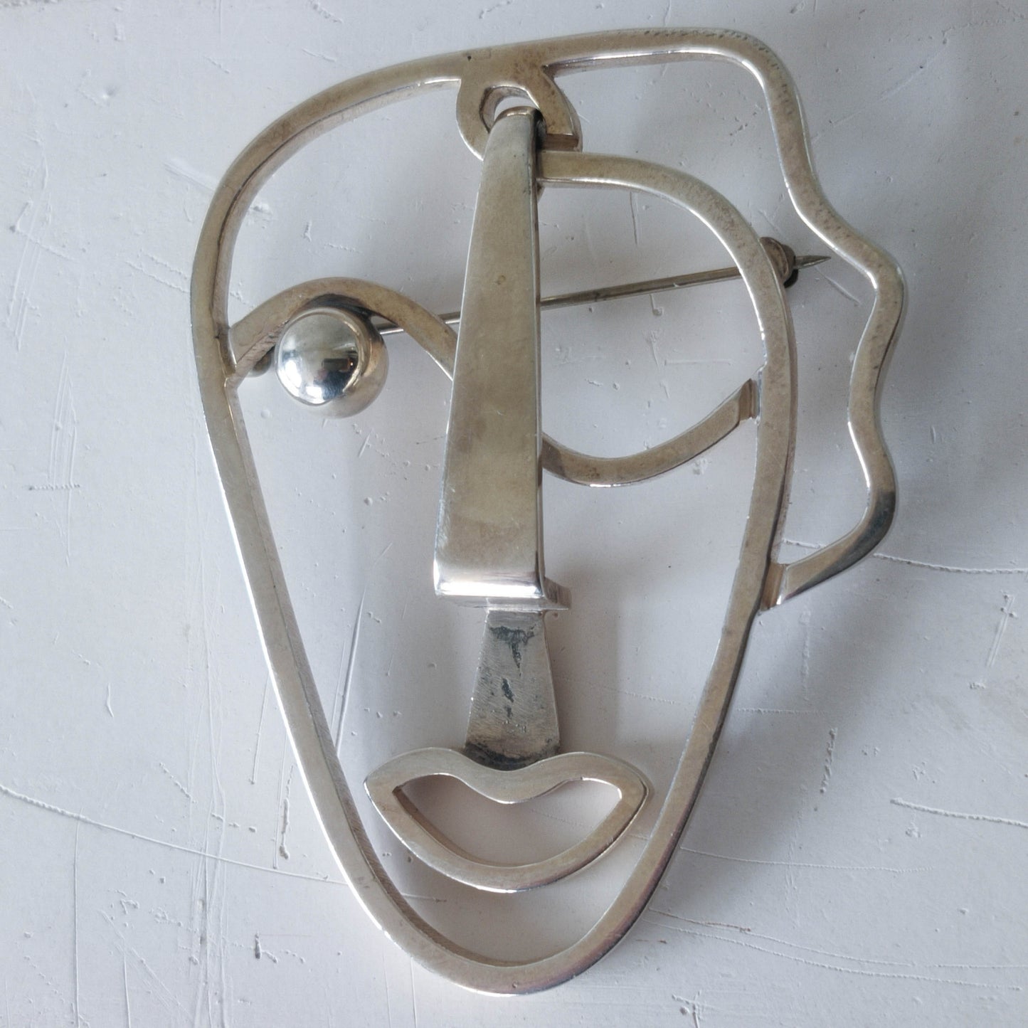 Vintage Frank Rebajes modernist style sterling silver large face brooch