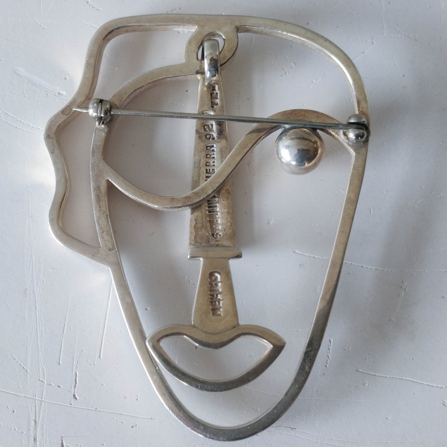 Vintage Frank Rebajes modernist style sterling silver large face brooch