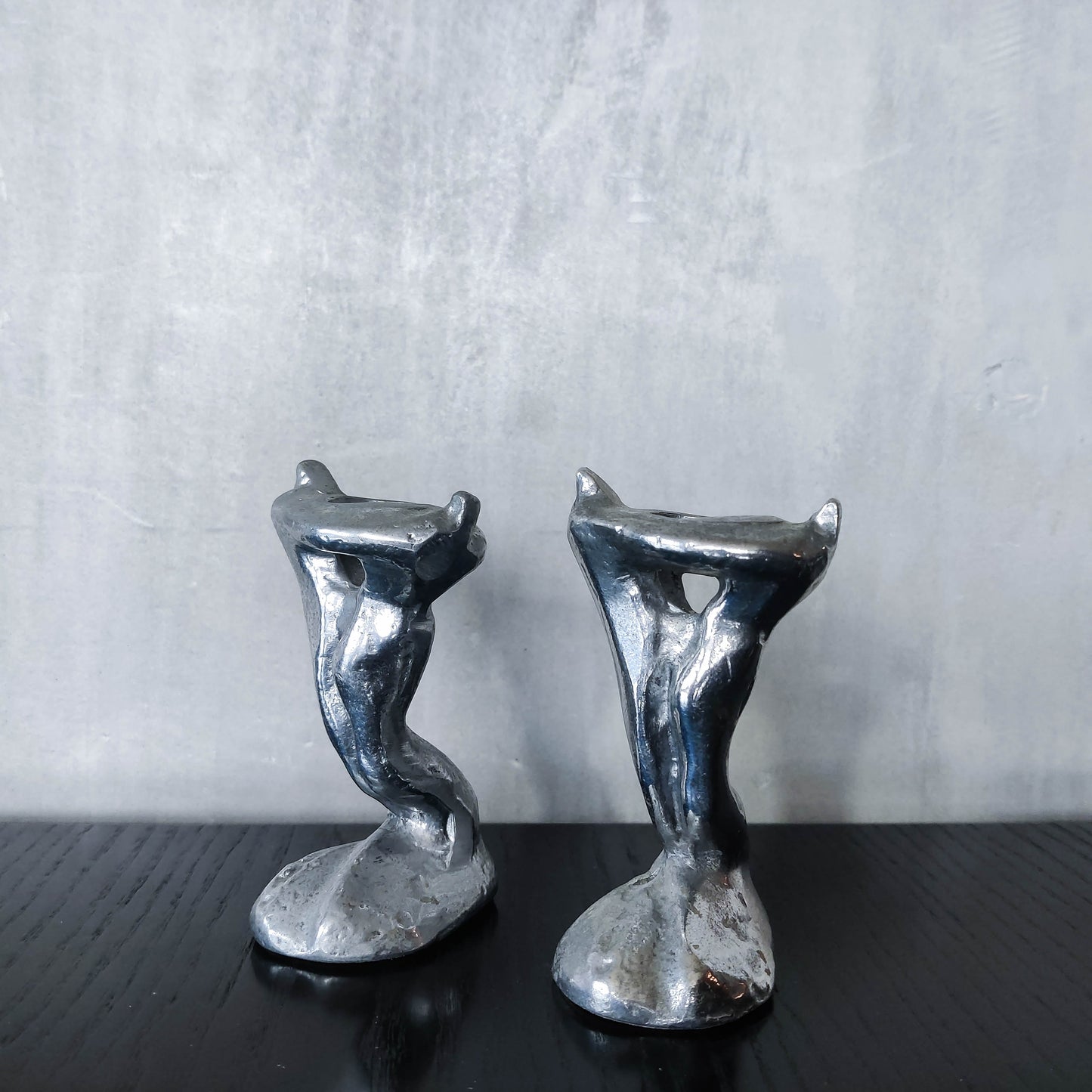 Pair of vintage 1980s ART3 David Marshall style cast aluminum brutalist candle holders