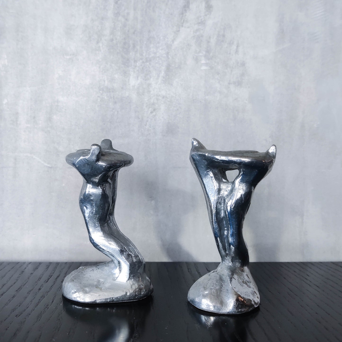 Pair of vintage 1980s ART3 David Marshall style cast aluminum brutalist candle holders
