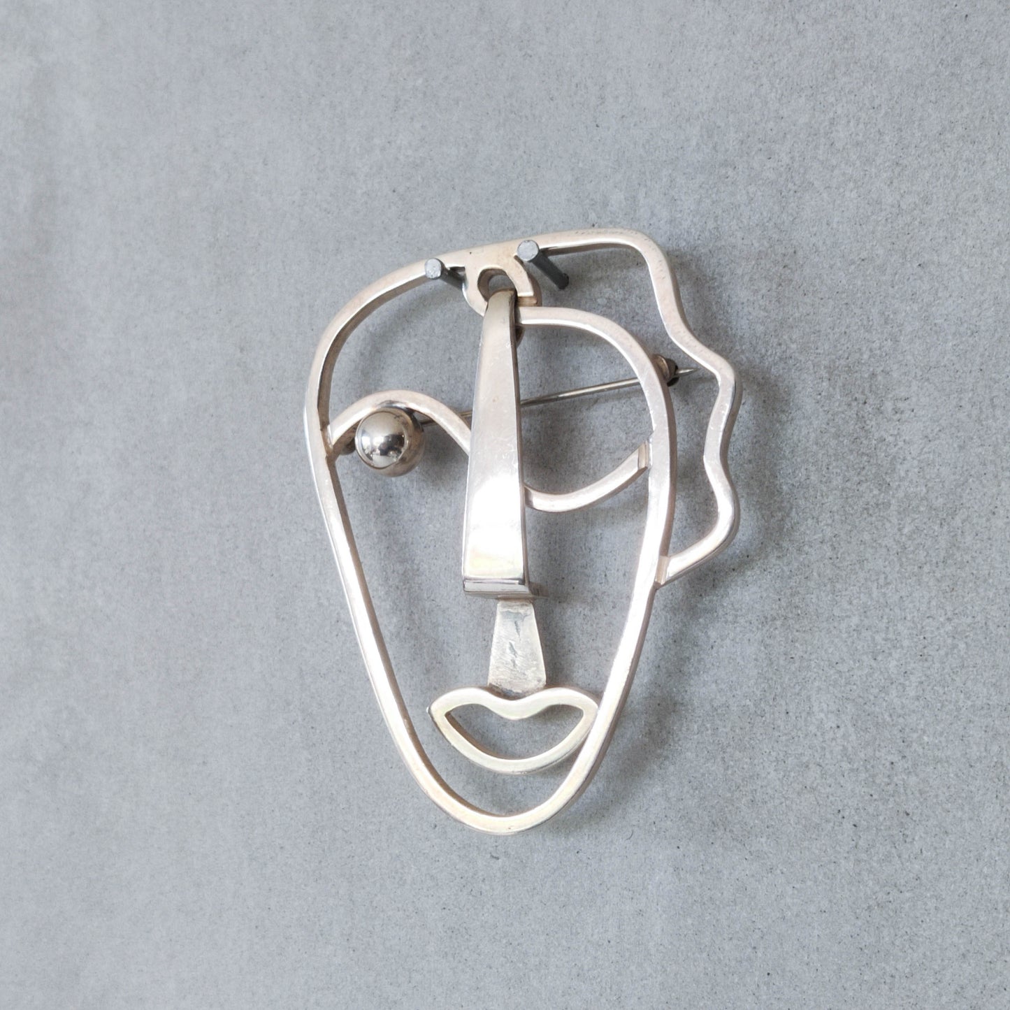 Vintage Frank Rebajes modernist style sterling silver large face brooch