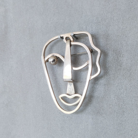 Vintage Frank Rebajes modernist style sterling silver large face brooch