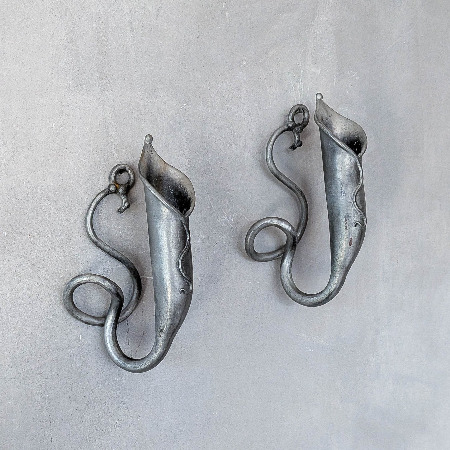 Pair of vintage handmade pewter candle holder wall sconces