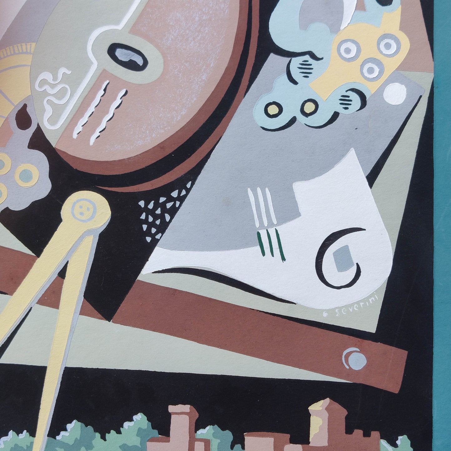 Gino Severini (1883-1966) original pochoir print Still Life with Compass, 1930