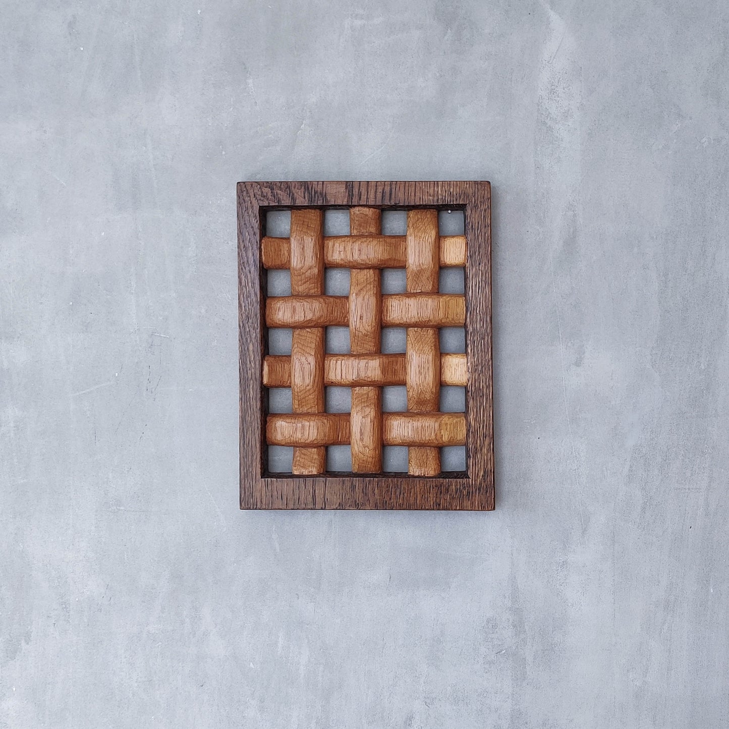 A carved sculptural oak lattice panel wall relief Mouseman studio apprentice piece