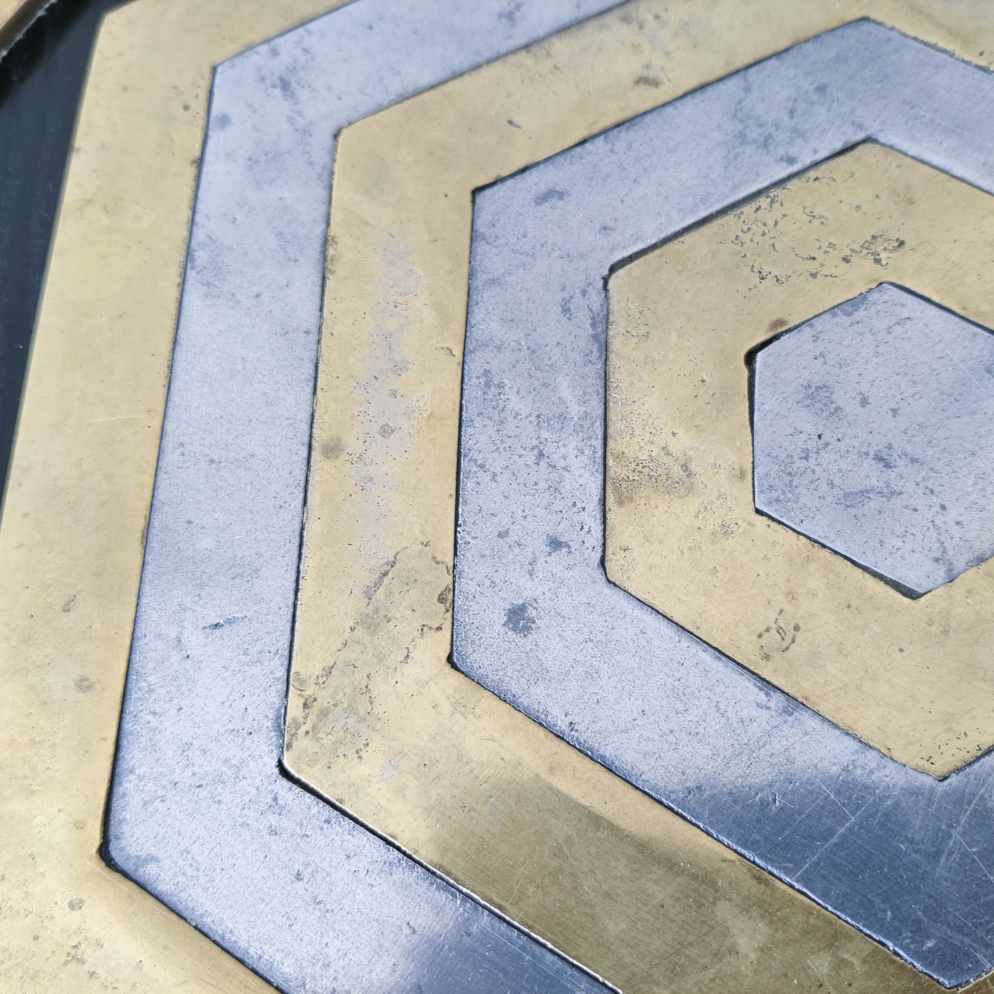 Pair of David Marshall brutalist 1980s large hand cast brass and aluminium large trivets/trays