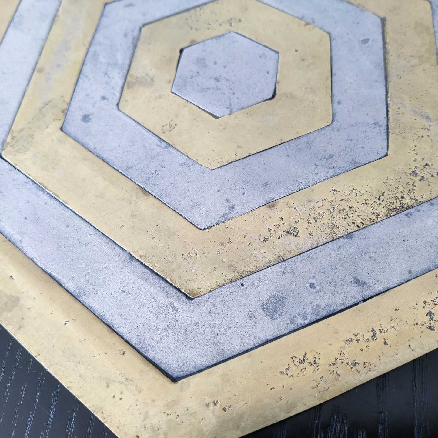 Pair of David Marshall brutalist 1980s large hand cast brass and aluminium large trivets/trays