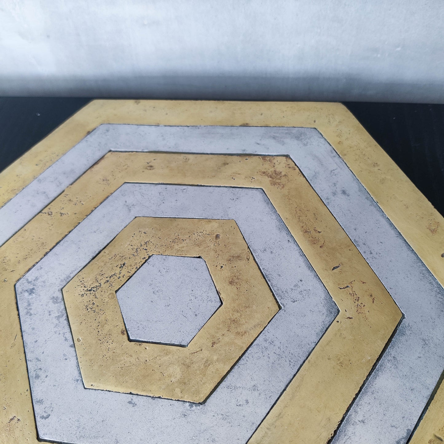 Pair of David Marshall brutalist 1980s large hand cast brass and aluminium large trivets/trays