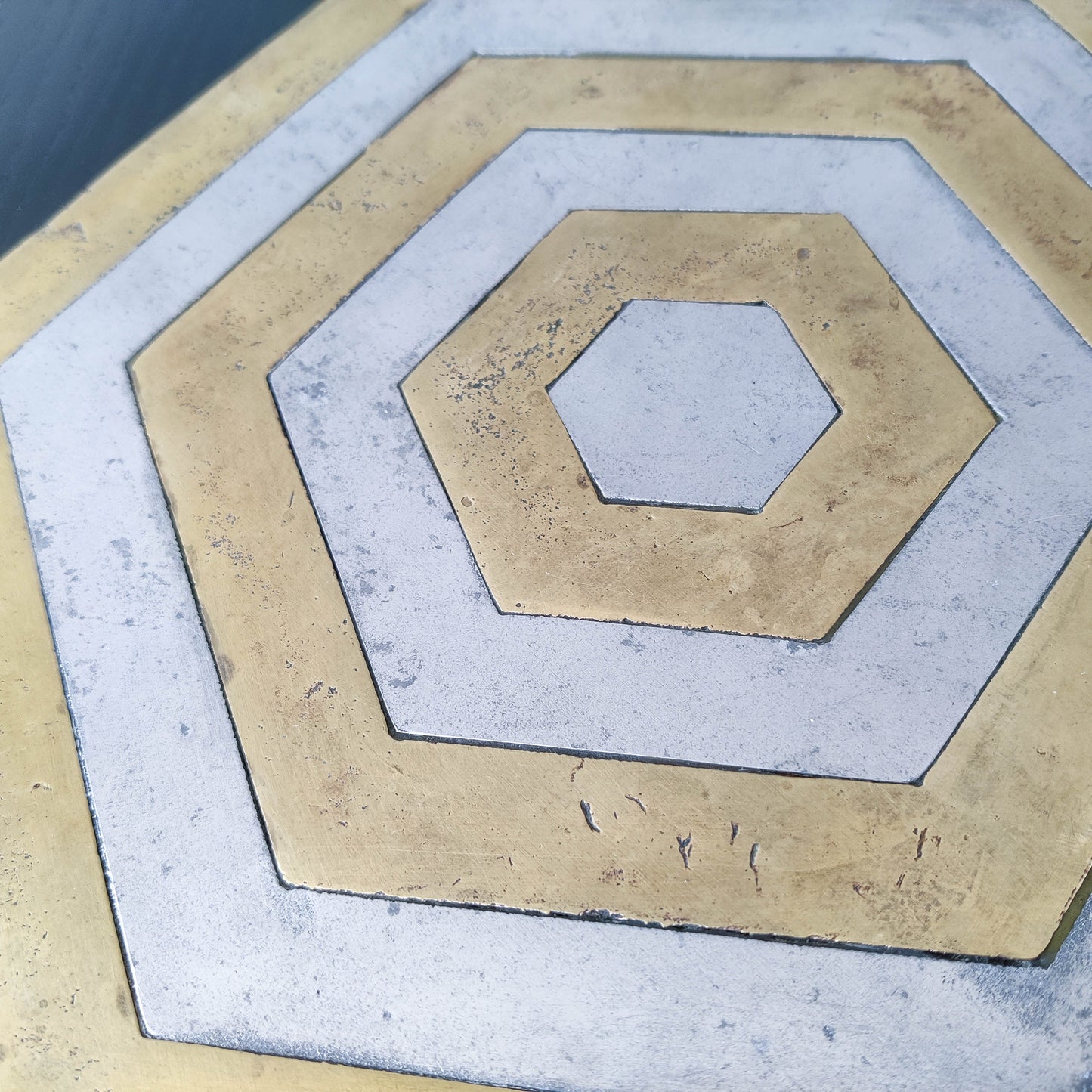 Pair of David Marshall brutalist 1980s large hand cast brass and aluminium large trivets/trays
