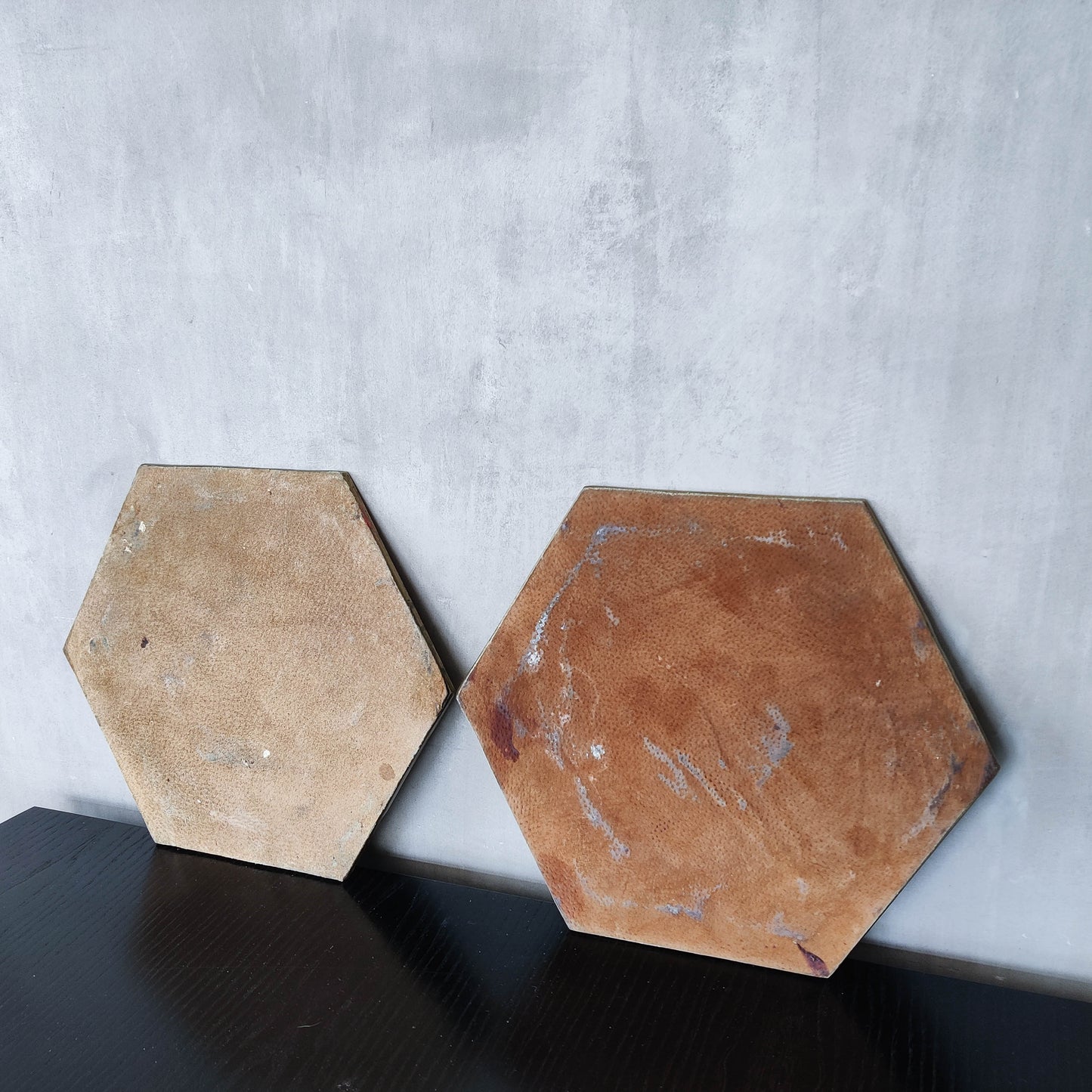 Pair of David Marshall brutalist 1980s large hand cast brass and aluminium large trivets/trays