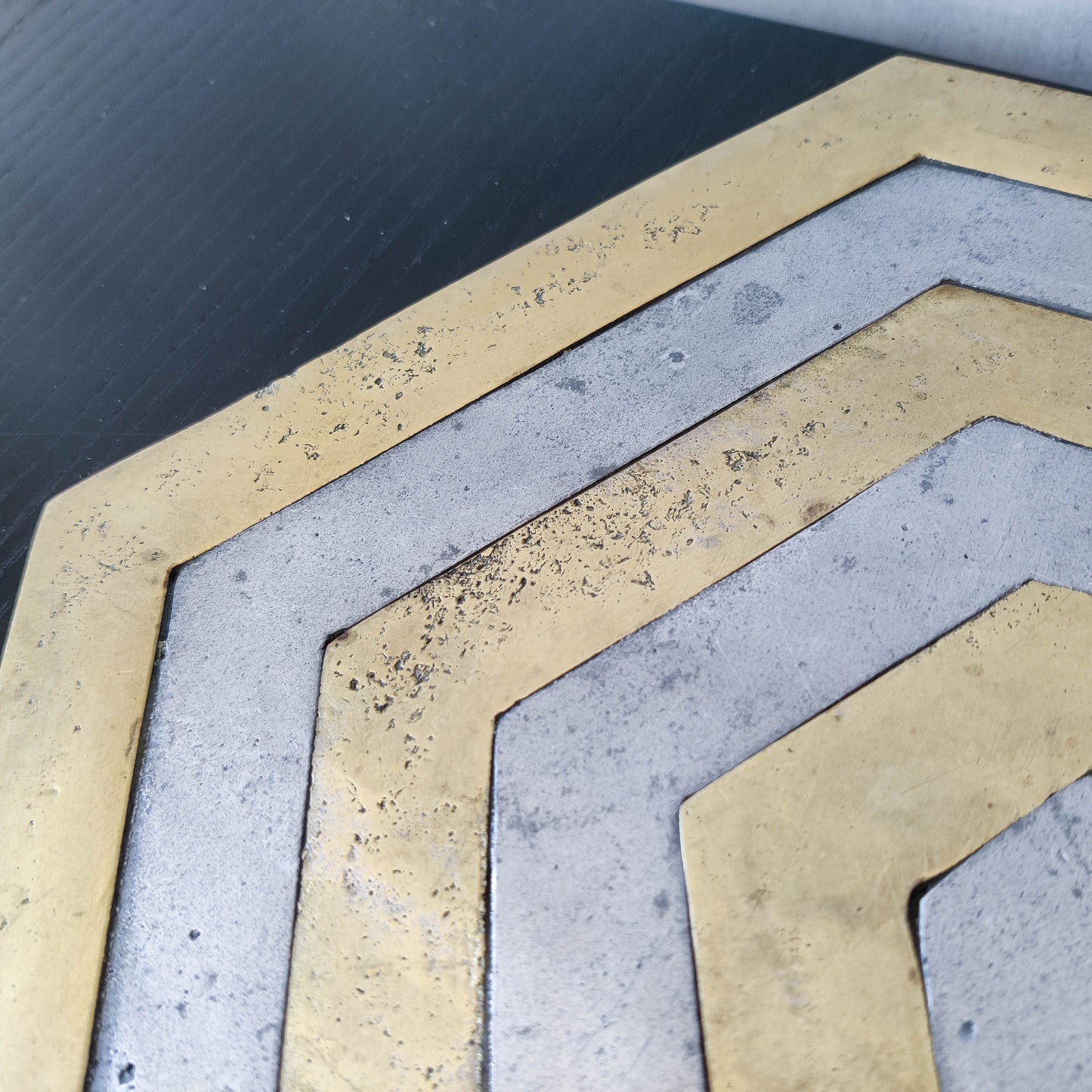 Pair of David Marshall brutalist 1980s large hand cast brass and aluminium large trivets/trays