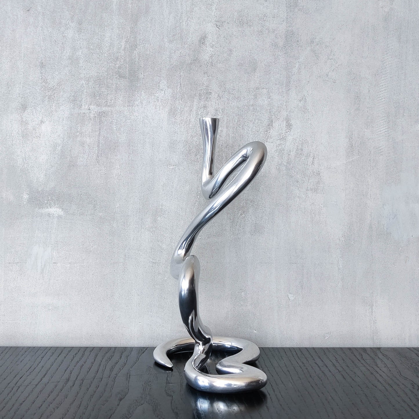 00s cast aluminium sculptural wavy candle holder