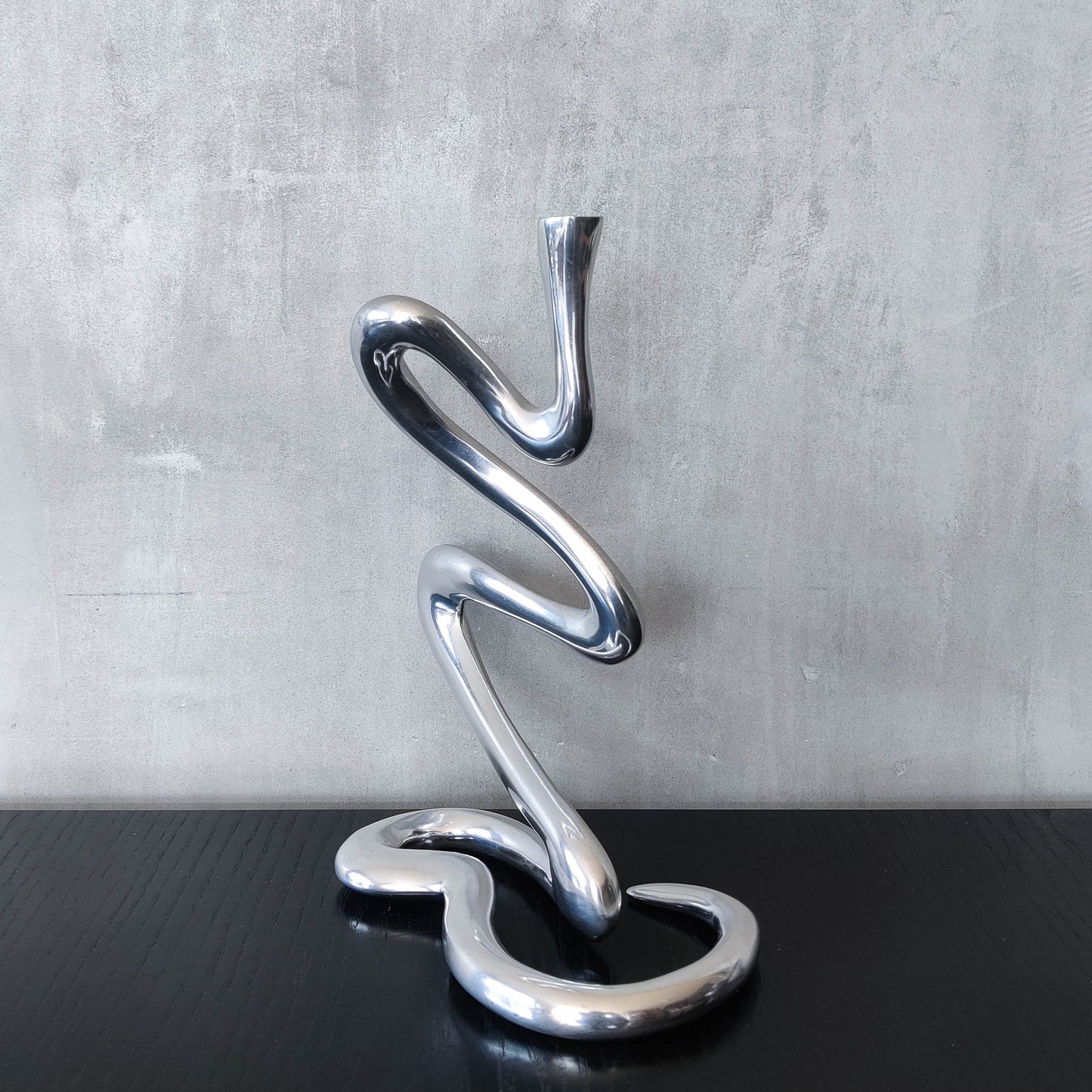 00s cast aluminium sculptural wavy candle holder