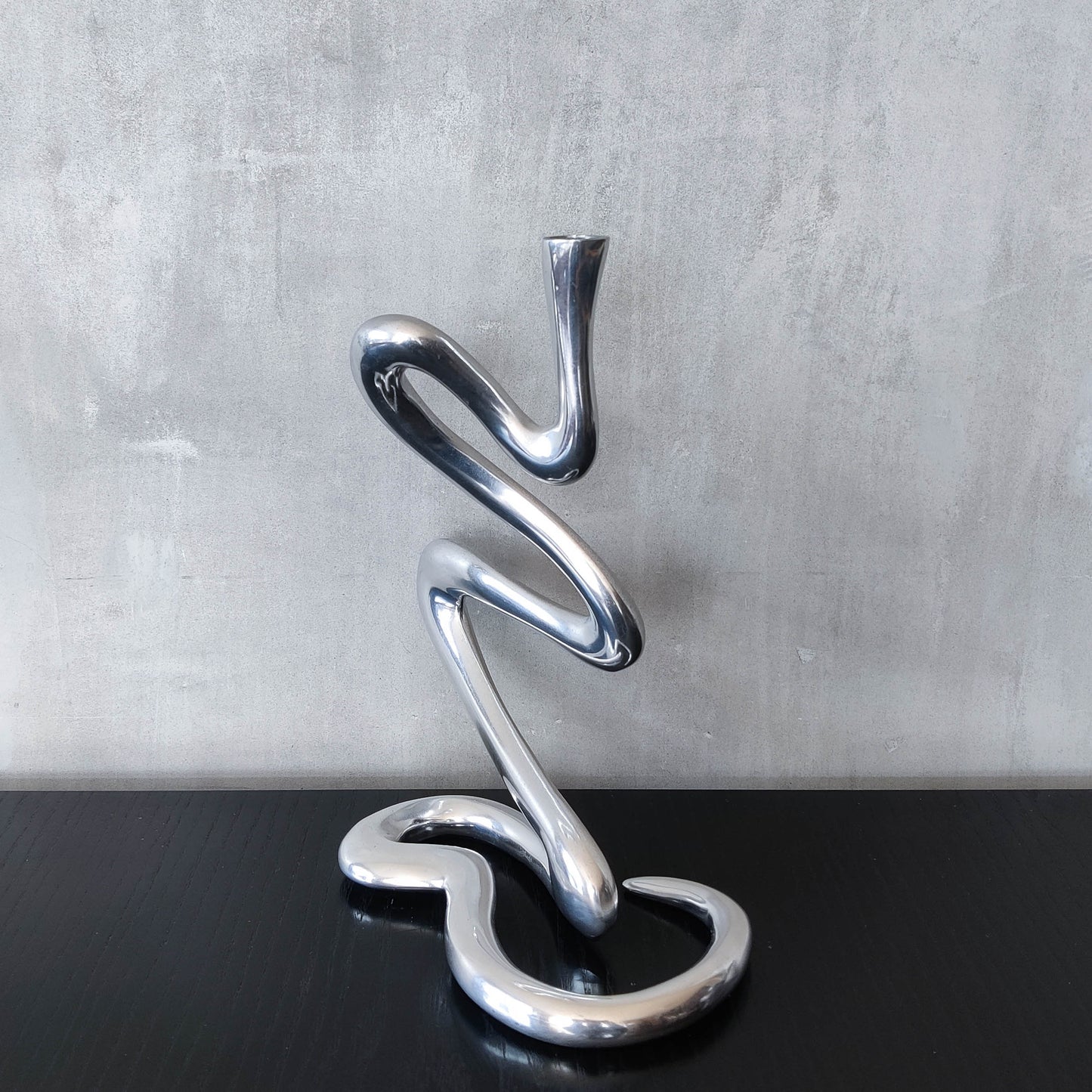 00s cast aluminium sculptural wavy candle holder