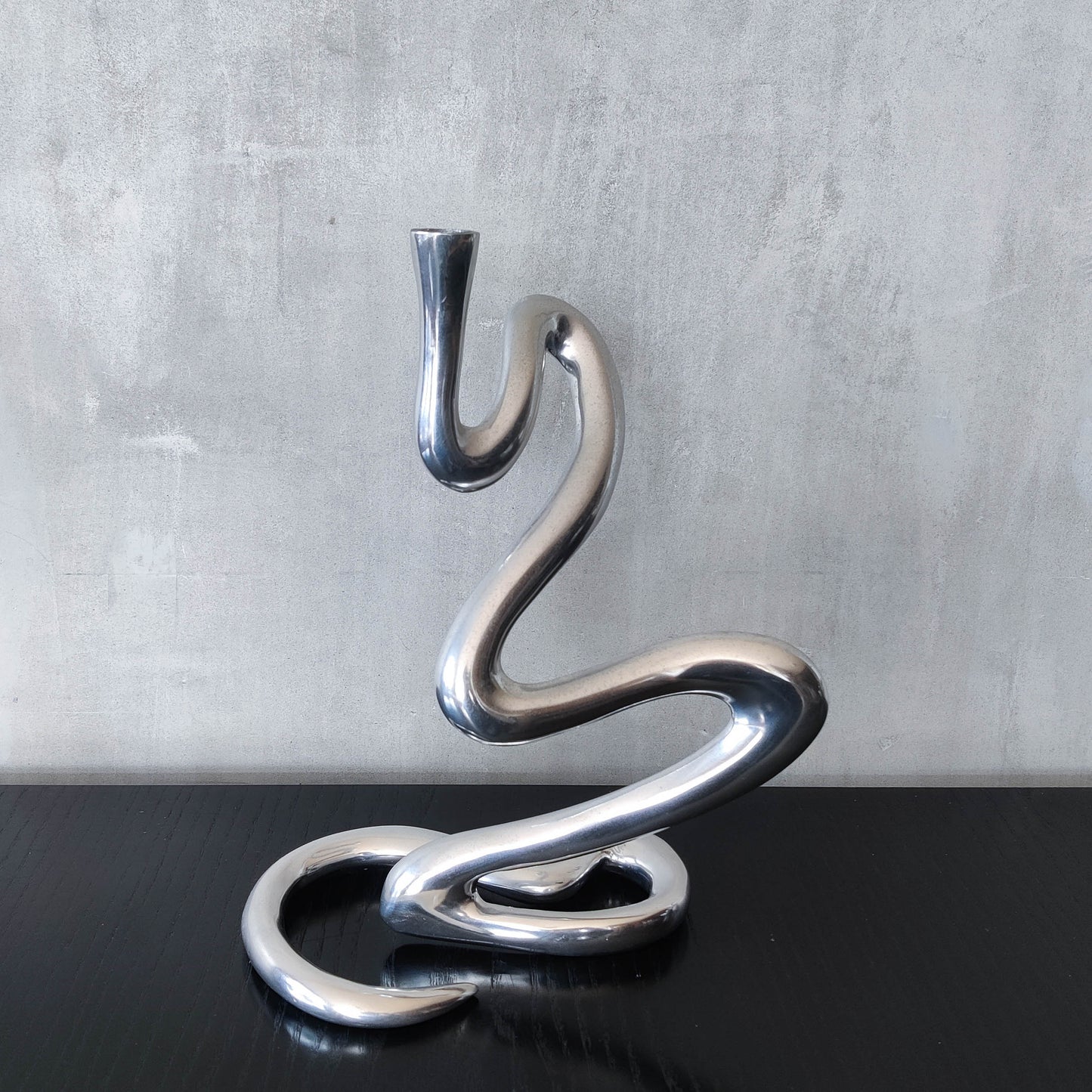 00s cast aluminium sculptural wavy candle holder