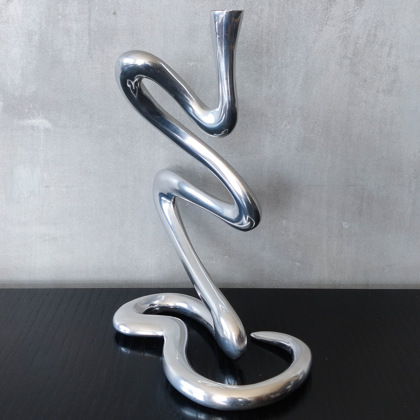 00s cast aluminium sculptural wavy candle holder