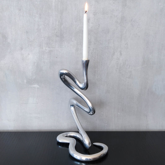 00s cast aluminium sculptural wavy candle holder