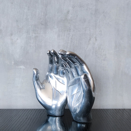 Vintage cast aluminium sculptural open hands catchall dish