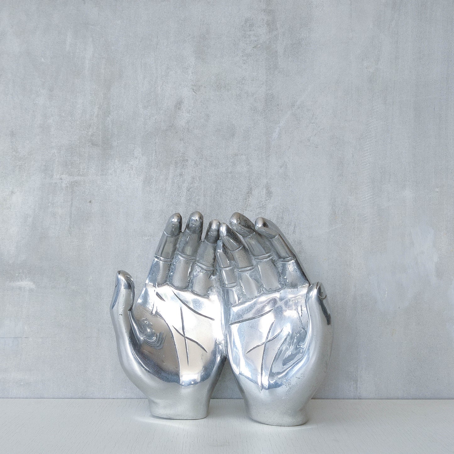 Vintage cast aluminium sculptural open hands catchall dish