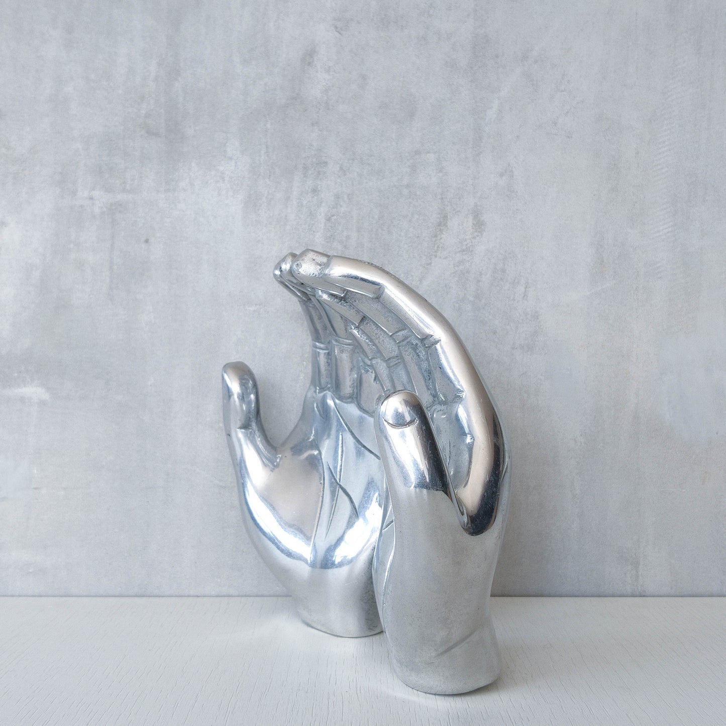 Vintage cast aluminium sculptural open hands catchall dish