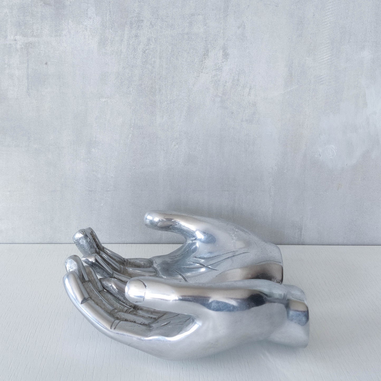 Vintage cast aluminium sculptural open hands catchall dish