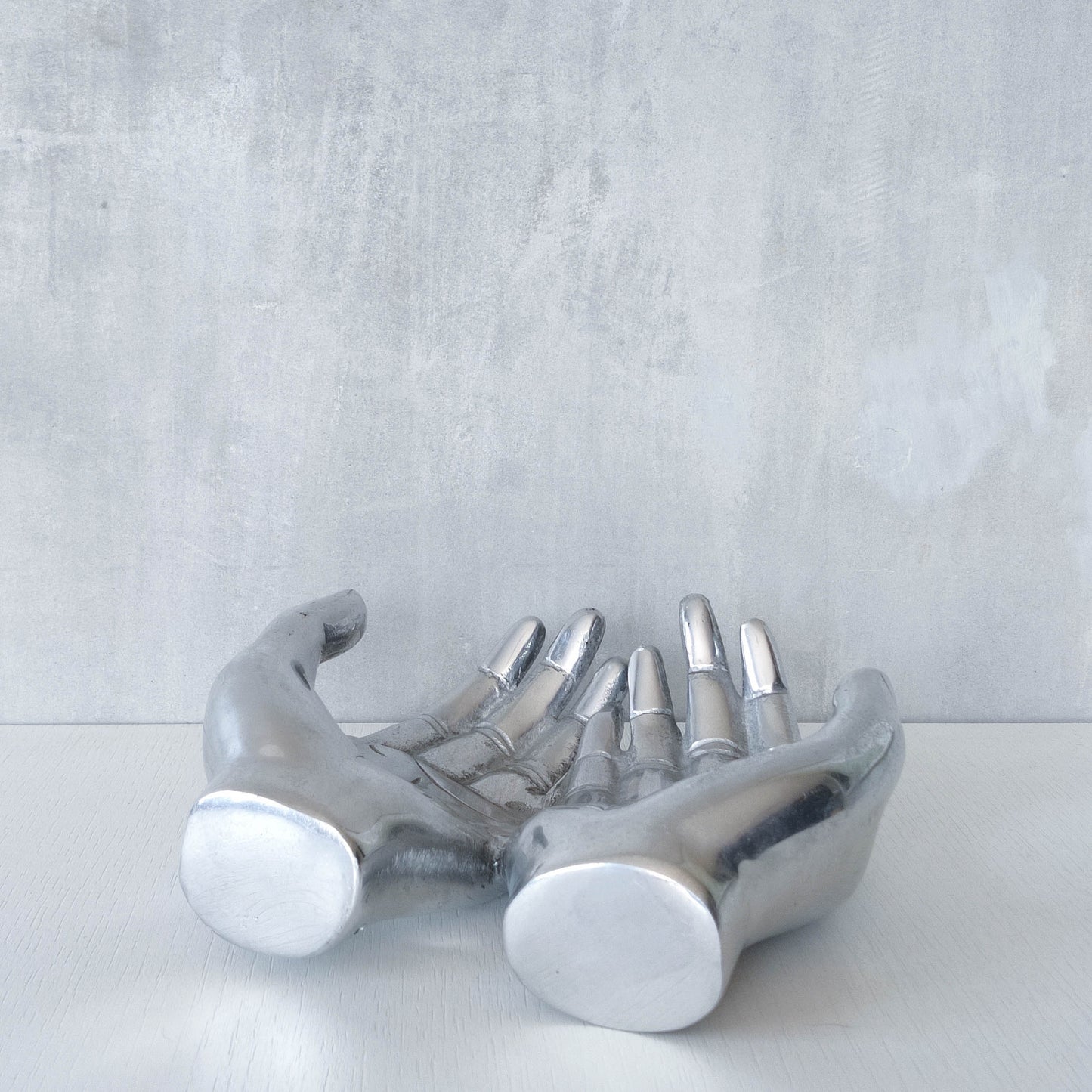 Vintage cast aluminium sculptural open hands catchall dish