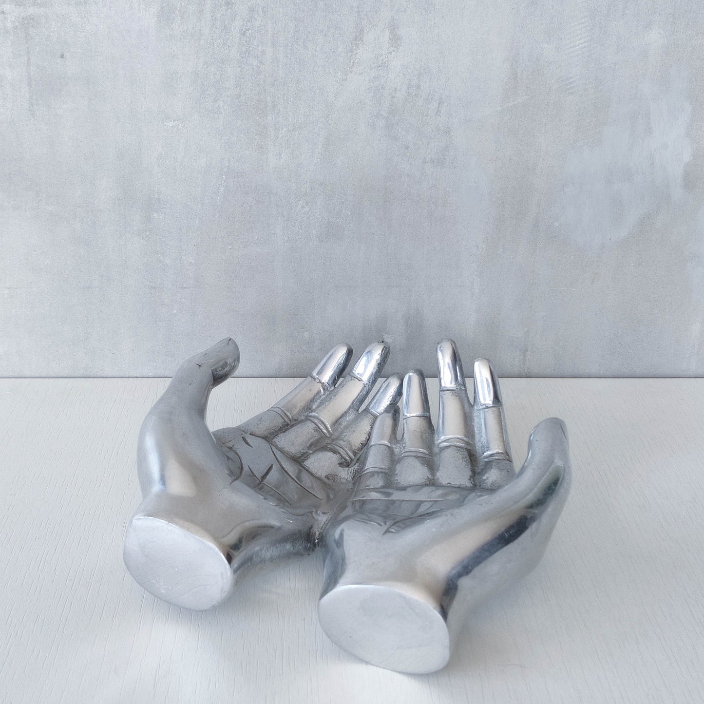 Vintage cast aluminium sculptural open hands catchall dish