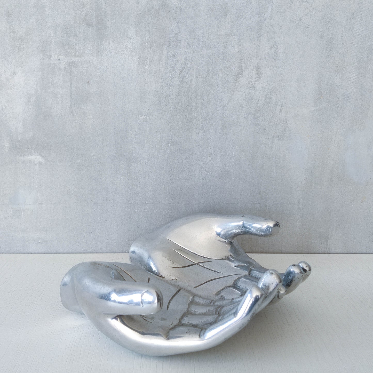 Vintage cast aluminium sculptural open hands catchall dish