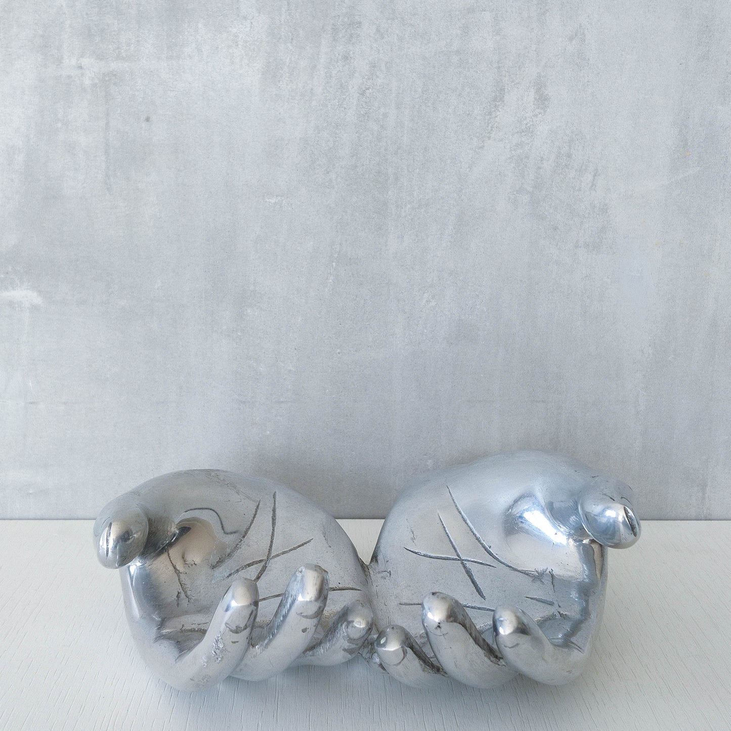 Vintage cast aluminium sculptural open hands catchall dish