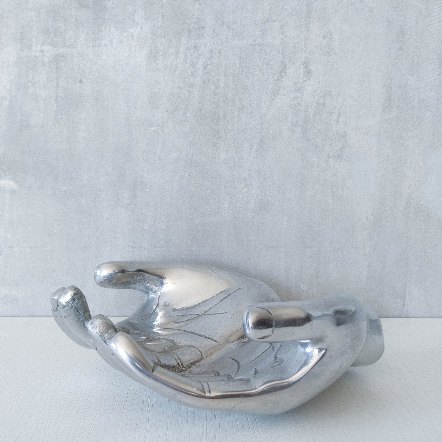 Vintage cast aluminium sculptural open hands catchall dish