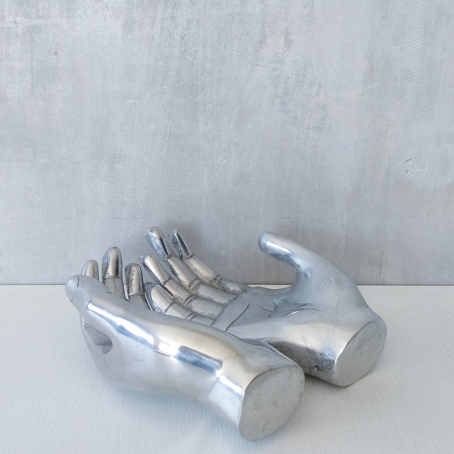 Vintage cast aluminium sculptural open hands catchall dish