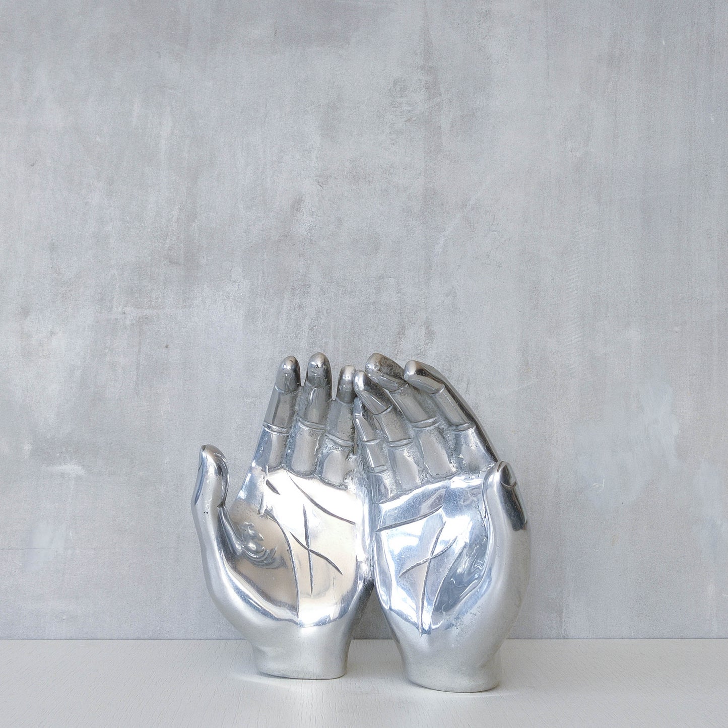 Vintage cast aluminium sculptural open hands catchall dish