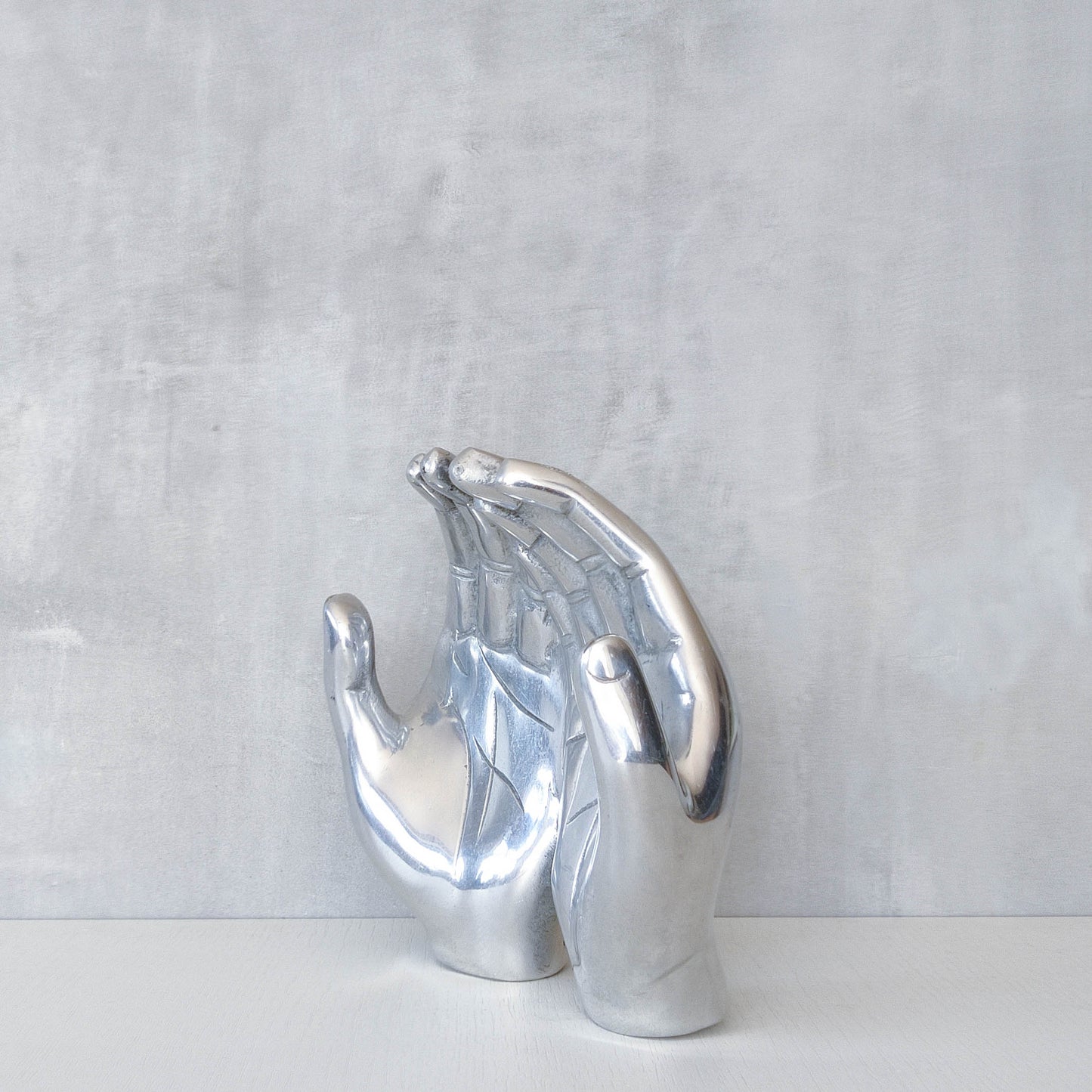 Vintage cast aluminium sculptural open hands catchall dish
