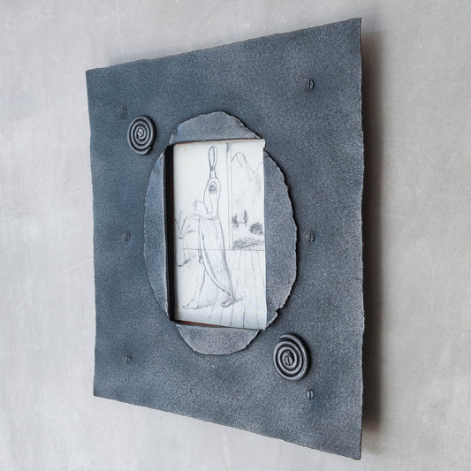 Handmade 00s sculptural metalwork photo picture frame with spiral details