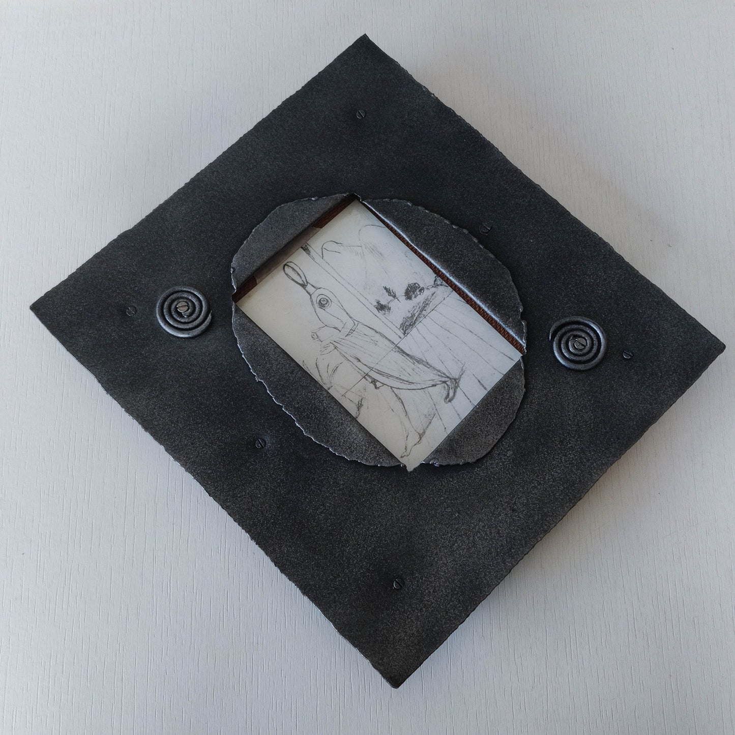 Handmade 00s sculptural metalwork photo picture frame with spiral details