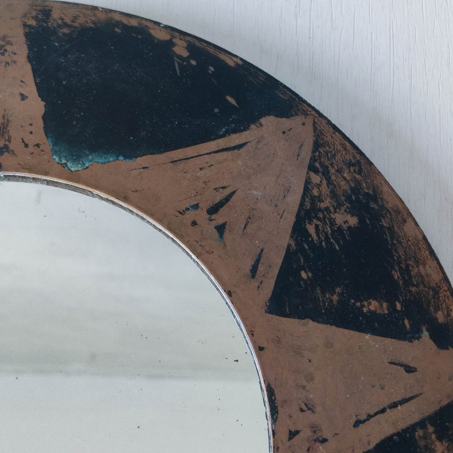 Vintage handmade copper mirror with etched painterly star