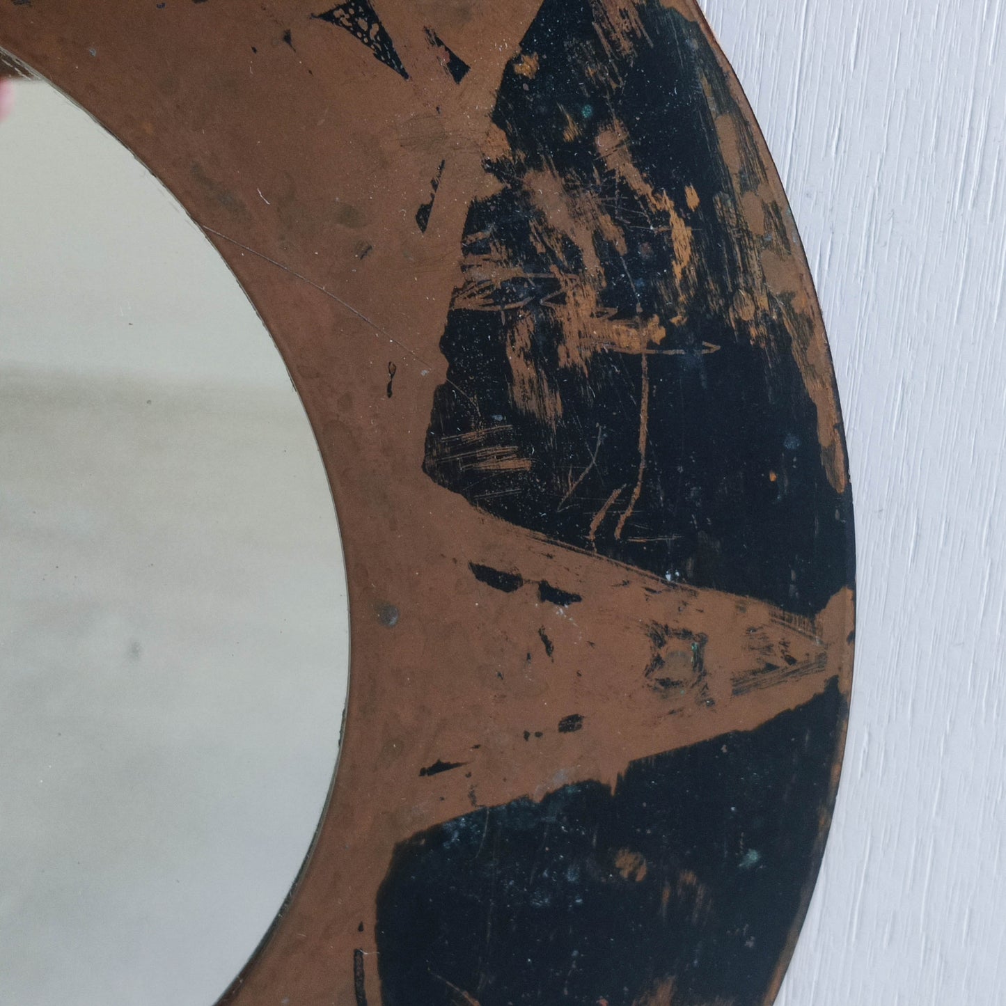 Vintage handmade copper mirror with etched painterly star