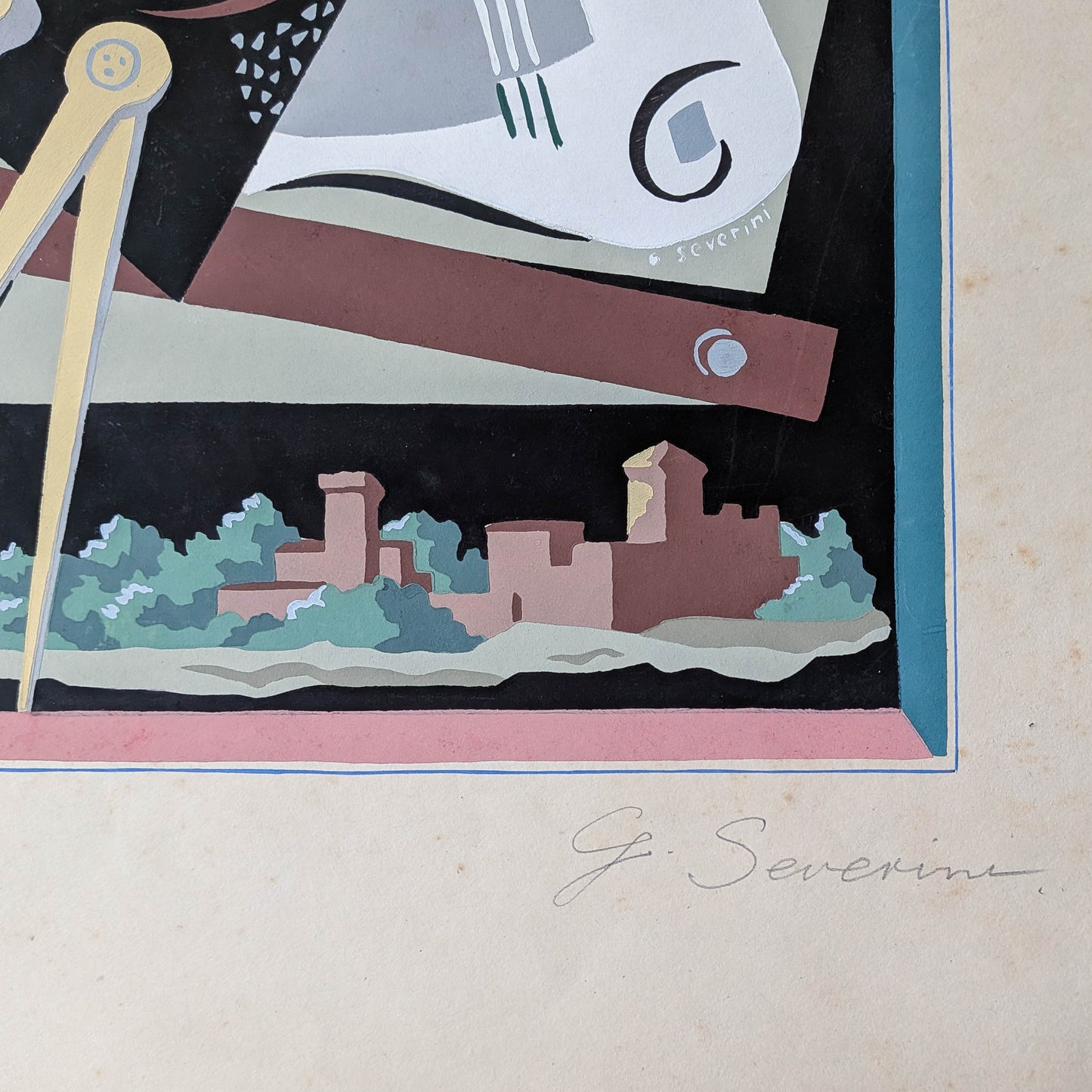 Gino Severini (1883-1966) original pochoir print Still Life with Compass, 1930