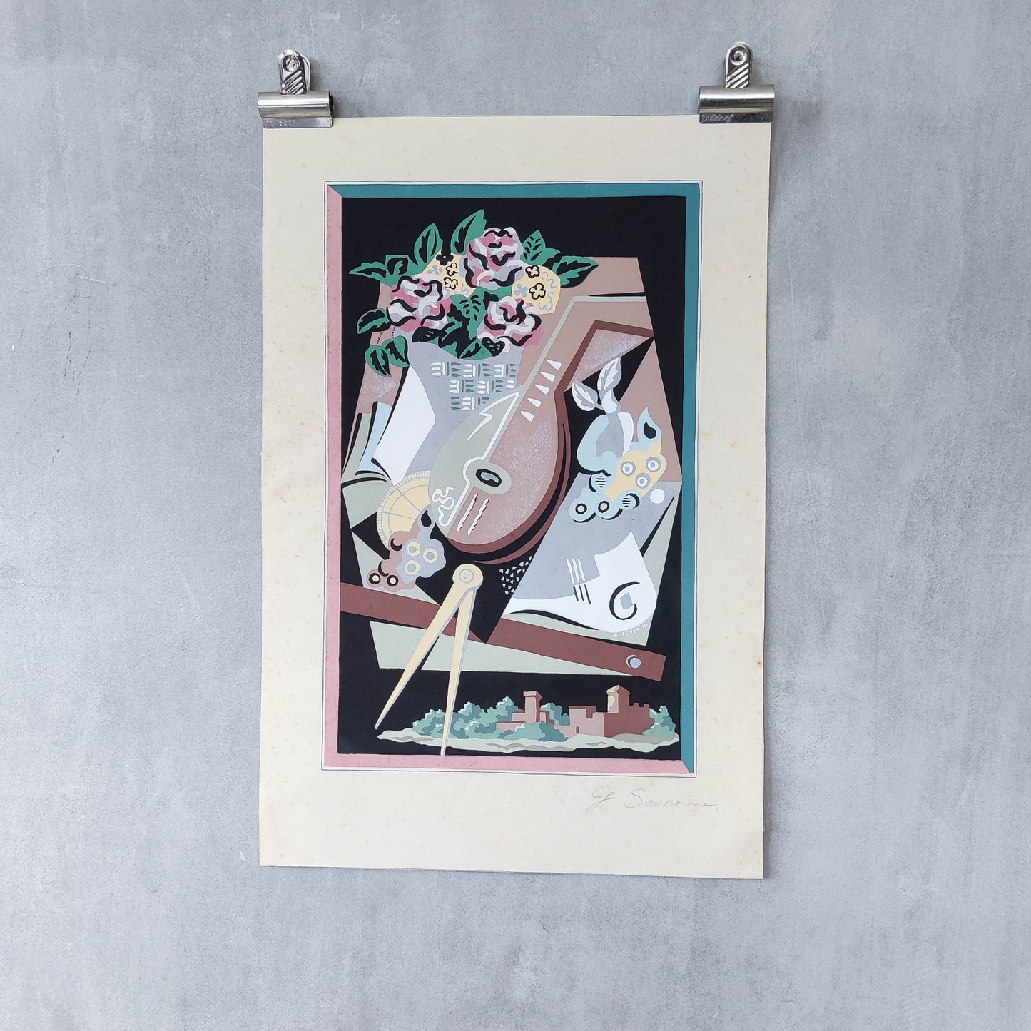Gino Severini (1883-1966) original pochoir print Still Life with Compass, 1930