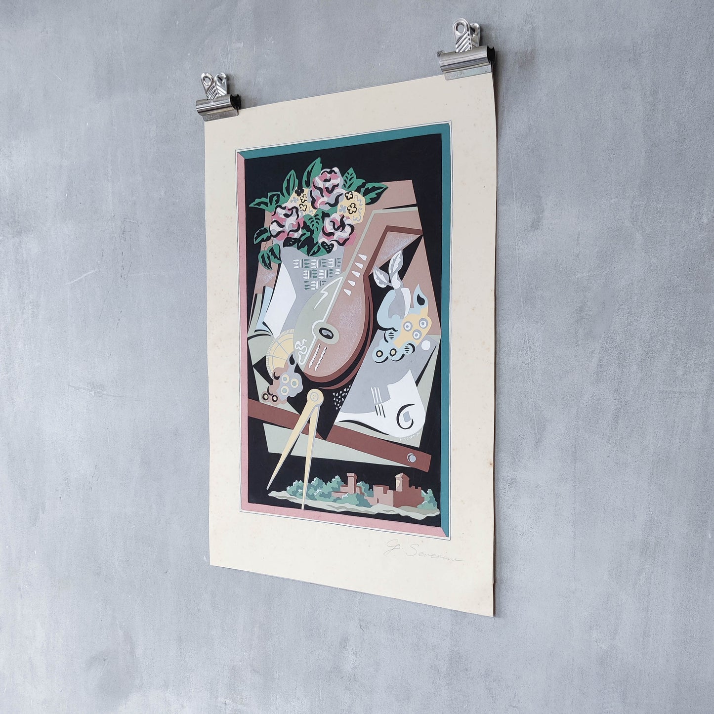 Gino Severini (1883-1966) original pochoir print Still Life with Compass, 1930
