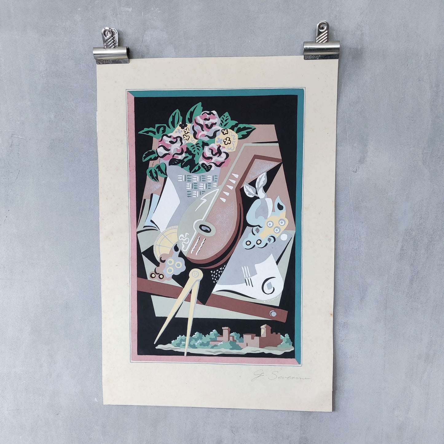 Gino Severini (1883-1966) original pochoir print Still Life with Compass, 1930
