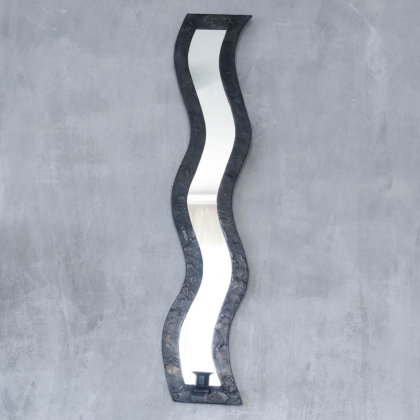 Vintage tall metalwork handmade wavy mirror candle sconce