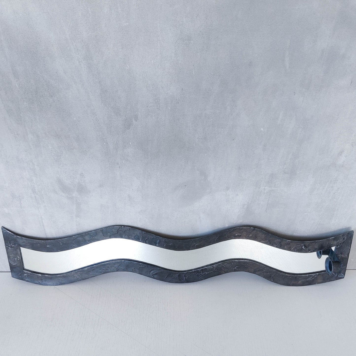 Vintage tall metalwork handmade wavy mirror candle sconce