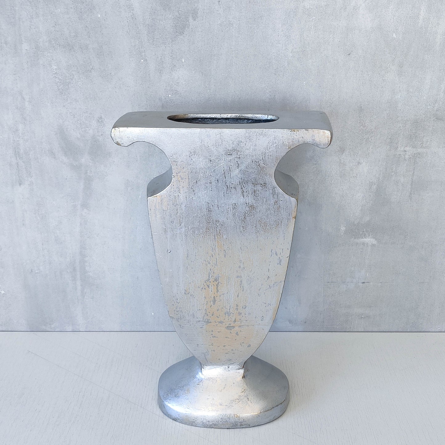 Vintage cast aluminium sculptural urn profile vase