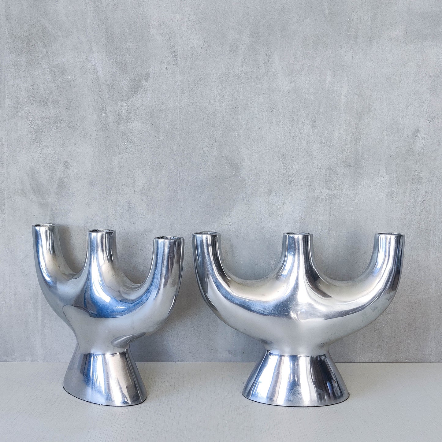 Pair of vintage 00s cast aluminium sculptural tulip vases