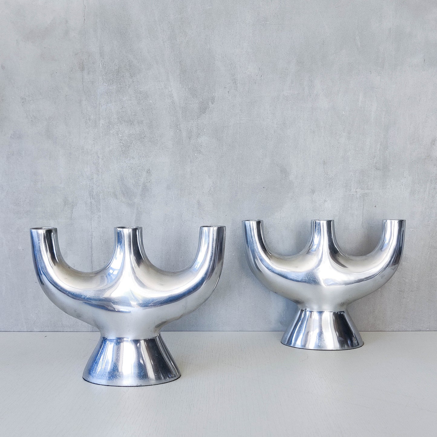 Pair of vintage 00s cast aluminium sculptural tulip vases